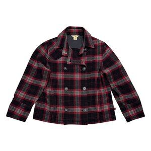 WOOLRICH Plaid Wool Business Casual Winter Fall Pea Coat Jacket Womens Medium